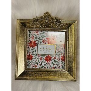 Nicole Miller Hollywood Regency Style Ornate Gold Square 4x4 Picture Photo Frame